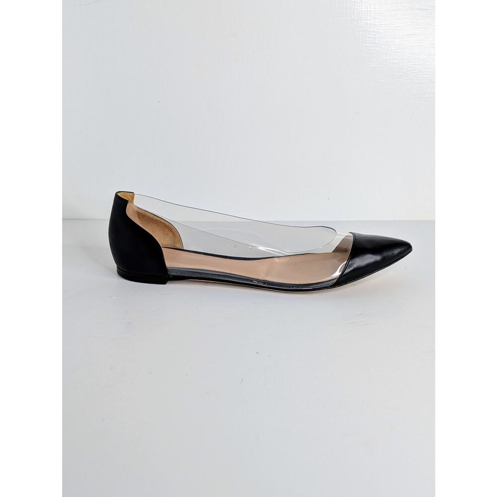 Gianvito Rossi Plexi Flats 39.5 Black Leather Clear PVC Pointed Toe Ballet 9.5 - Picture 10 of 13